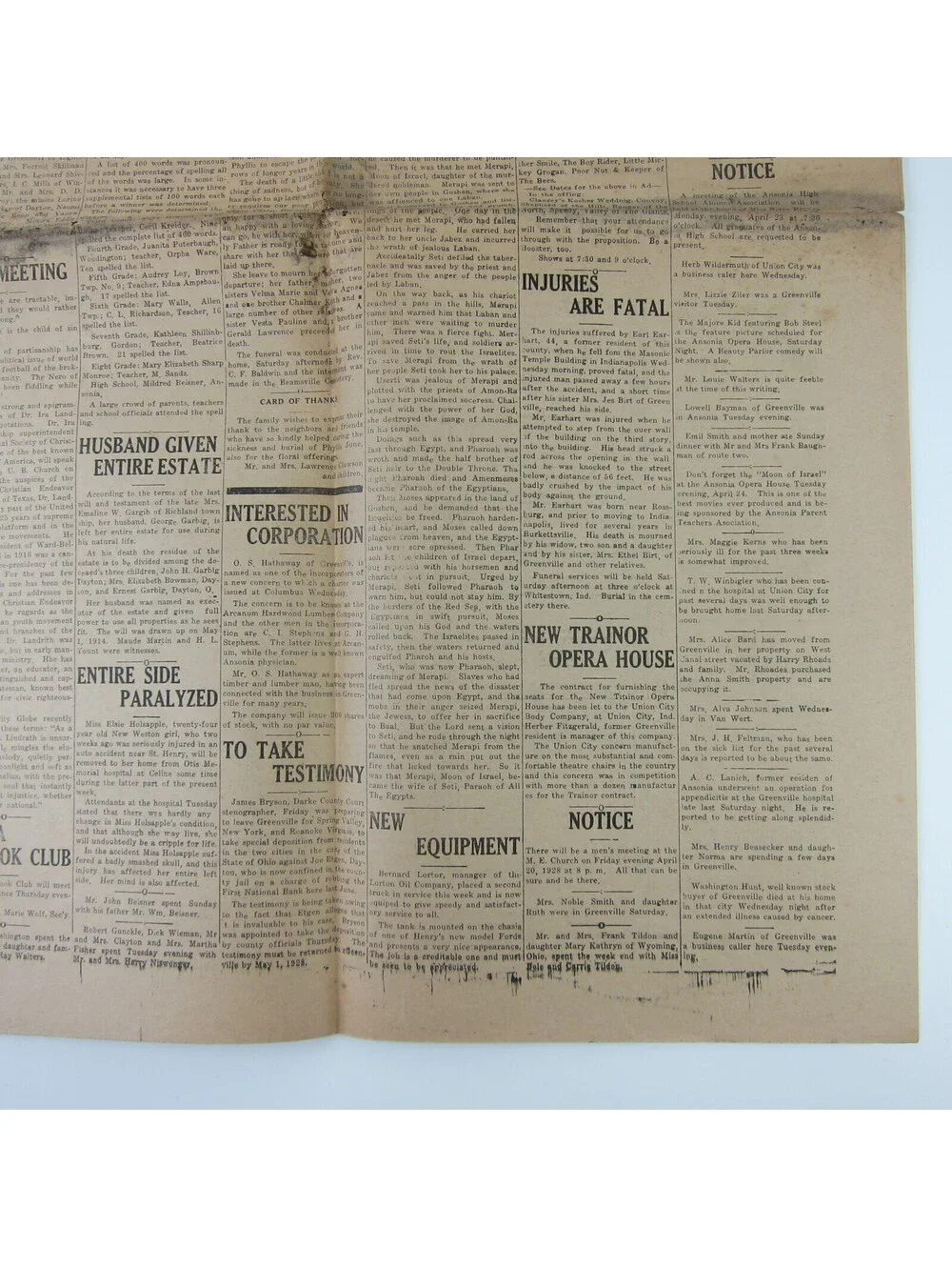 The Ansonian Newspaper Ansonia Darke County Ohio Thursday Apr 1928 Antique RARE